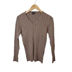 George Womens XXL 20 V Neck Pullover Ribbed Sweater Tan Long Sleeves Stretch